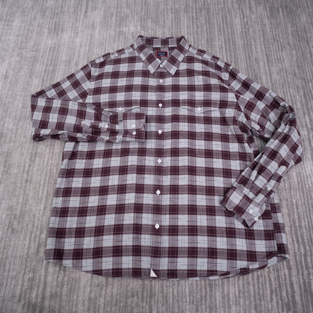 UNTUCKit Herzog Plaid Flannel Shirt Mens 3XL Burgundy Grey Excellent Regular Fit